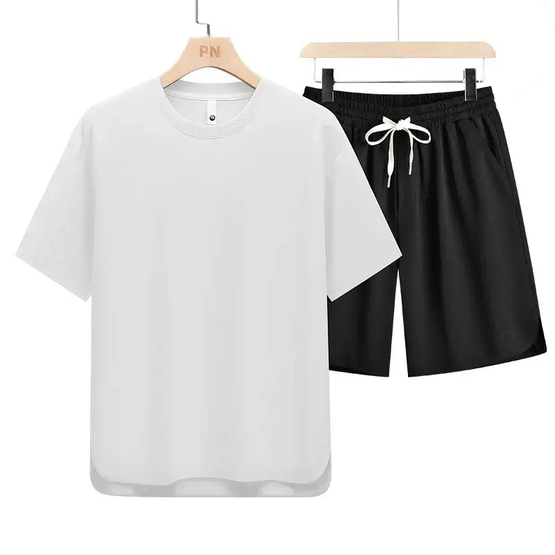 Herren T-Shirt Set Shorts Anzug Übergröße 6XL 7XL 8XL Plus Size Schnell Trocknend Seide Kurzarm Sommer T-Shirts Mode Sportbekleidung Locker