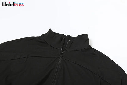 Weird Puss  Autumn Women 2 Piece Set Casual Tracksuit Zipper Thin Drawstring Jacket+Leggings Matching Streetwear Sporty Suit