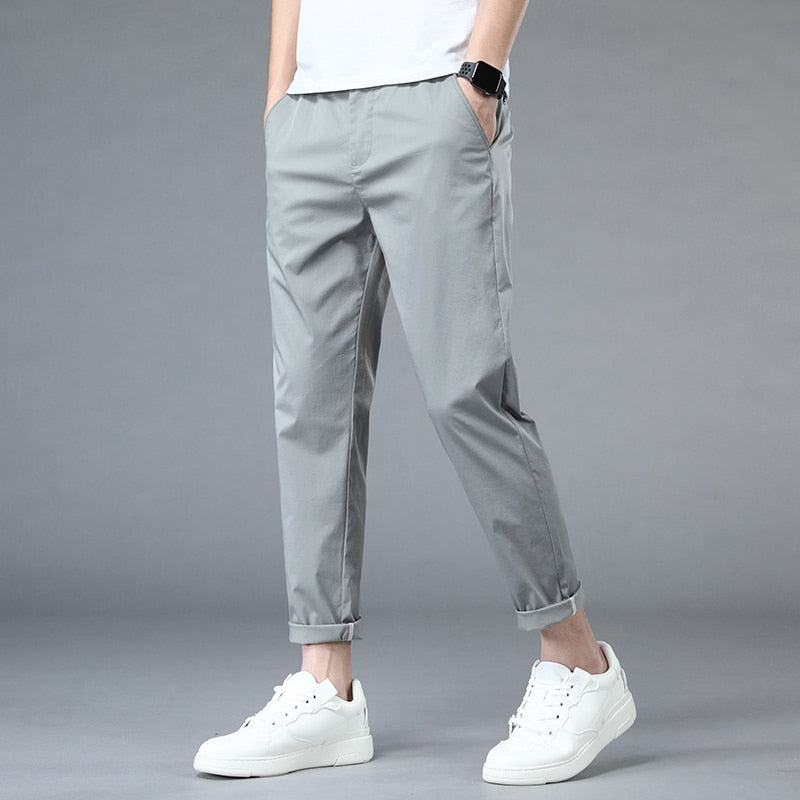 Pantaloni casual de vară până la glezne, bărbați, subțiri, stil clasic, modă, subțiri, drepte, din bumbac, îmbrăcăminte de marcă, pantaloni de culoare solidă pentru bărbați