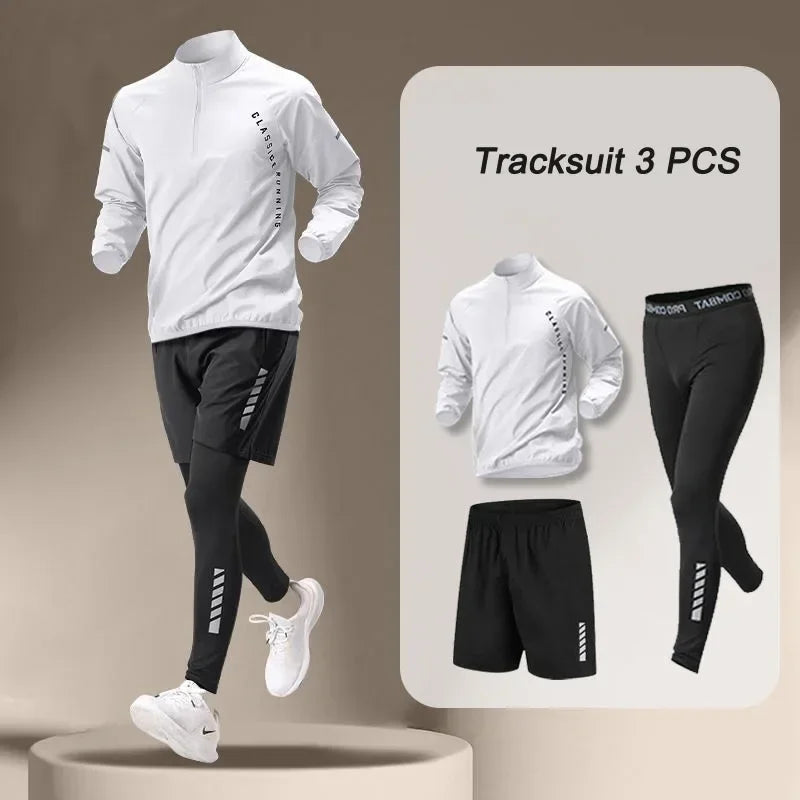 summer Men's Quick Dry Jacket Suit 1-4 piece Outdoor Fitness Running Sets Sports Jogging Pants Workout Clothes Sportswear