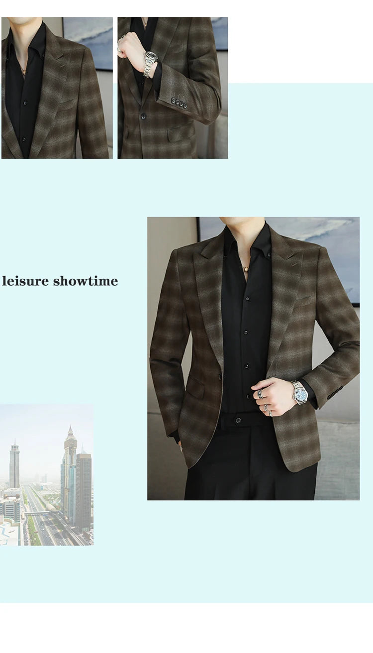 2024 New High-end Men's Two-button Suit Fashion Matching Handsome Casual Dating Slim Suit Single West Coat  Gucci Blazer Men