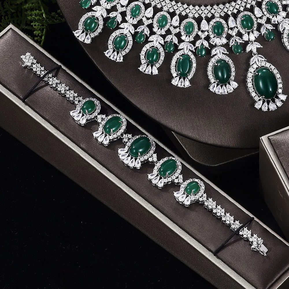 Ingenious 4PCS Luxury Green Purple Set For Women Wedding Cubic Zircon CZ African Dubai Bridal Jewelry