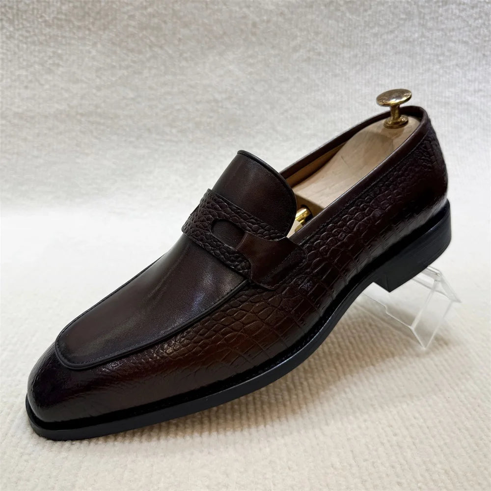Luxus-Herrenschuhe aus echtem Leder mit Krokoprägung, Hochzeits-Loafer, Business-Büro-Slipper mit Doppelschnalle