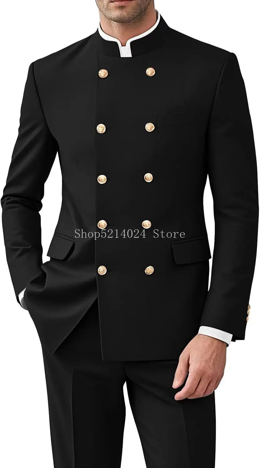 Men 2 Pieces  Suit   Suits for Men Gold Button Jacket Pant Set Traditional Wedding