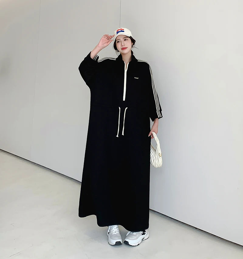 NYFS 2024 Autumn New Korea Woman Dress Vestidos Robe Elbise Loose Plus Size Letter Print Long Sleeve Long Dress