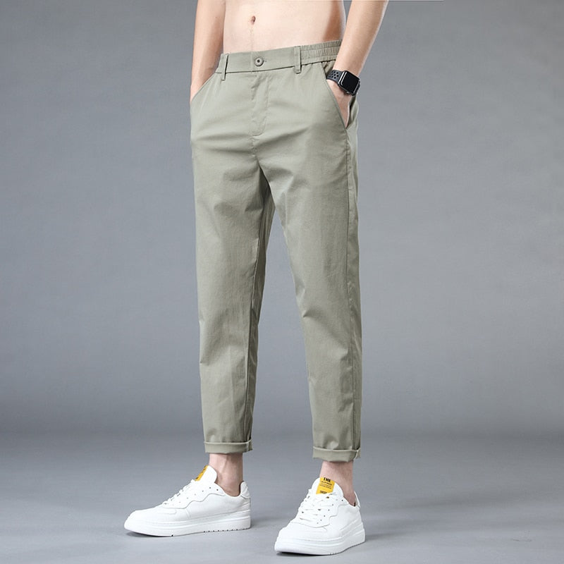 Summer Ankle-Length Casual Pants Men Thin Classic Style Fashion Slim Straight Cotton Brand Clothing Solid Color Trousers Male