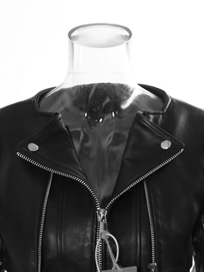 [EAM] Loose Fit Black Pu Leather Mesh Elegant Jacket New Lapel Long Sleeve Women Coat Fashion Tide Spring Autumn  17A8517