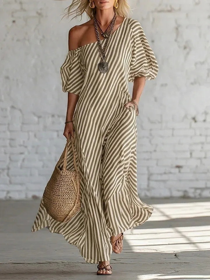 Summer Woman Dress Long Striped Off Shoulder Dresses Short Sleeve Maxi Dress Wrap Style Pink Striped Shirt Dress 's Women's