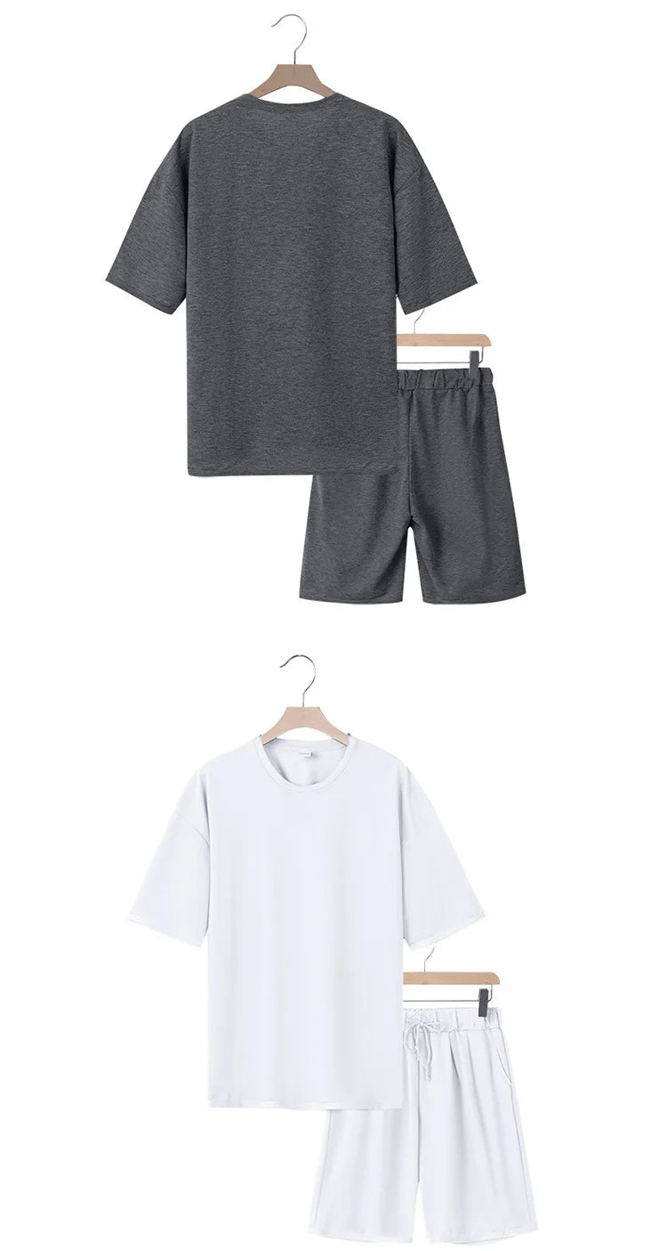 Herren Freizeit-Zweiteiler Sommer Kurzarm-T-Shirt und Shorts Set Bequemer Lockerer Trainingsanzug für Herren Bekleidungsset