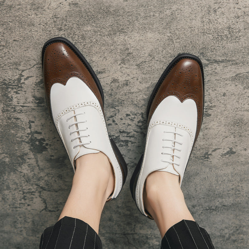 Herren Brogue-Schuhe mit Flügelkappe, Business-Oxford-Schuhe zweifarbig für Hochzeitsfeiern