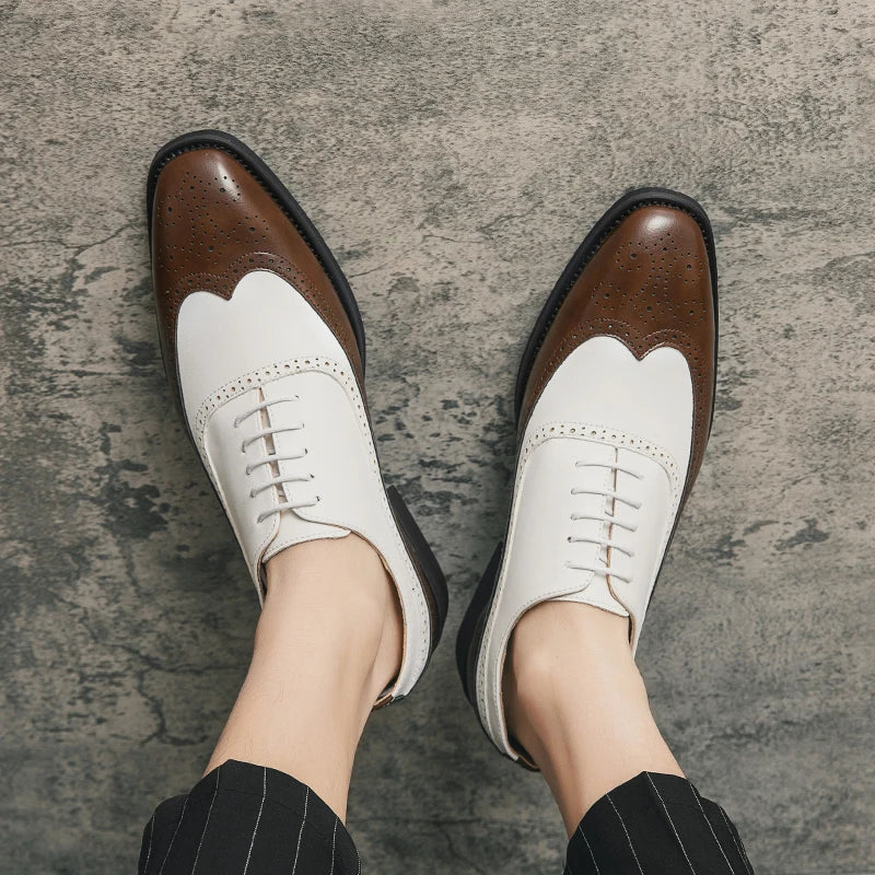 Herren Brogue-Schuhe mit Flügelkappe, Business-Oxford-Schuhe zweifarbig für Hochzeitsfeiern
