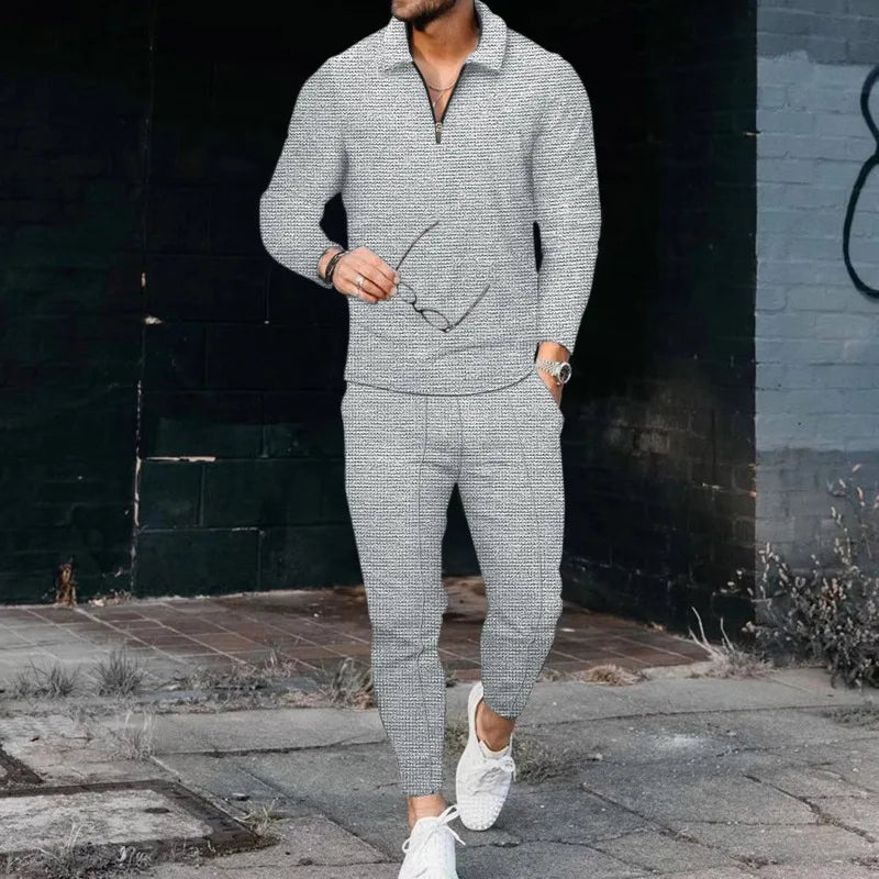 2023 NEW Spring Autumn Men's Zipper Cotton Blended POLO Long Sleeve Set Suit Men's Sportswear Sportswear Long Sleeve Men's S-3XL