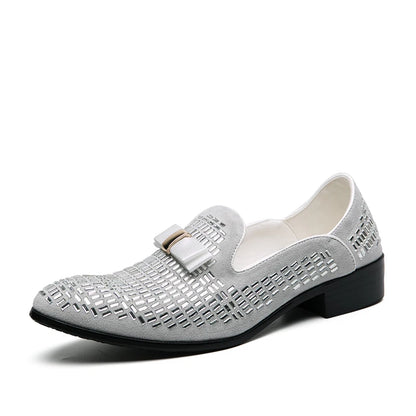 Men Evening formal Dress Rhinestone Shoes Loafers Casual Prom Wedding Party Leather slip on Shoes Men Silver Plus Size 48
