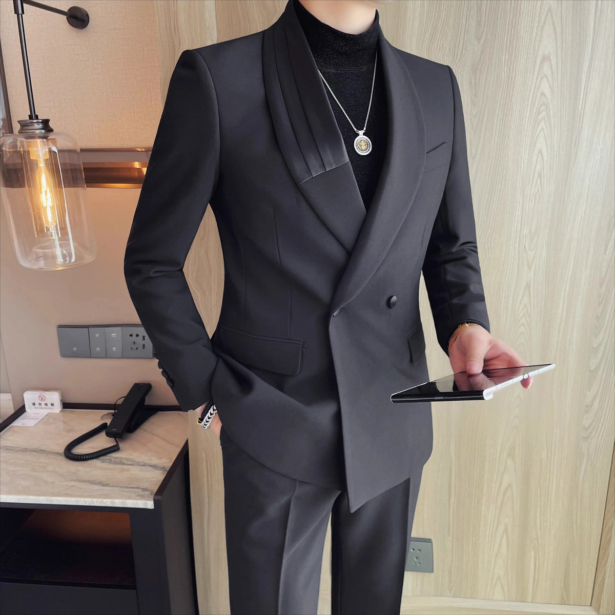 Luxury Gentleman's Suit Jacket Men's Business Casual Slim Fit Double Breasted Suit Jacket Wedding Groom Banquet Party Blazers