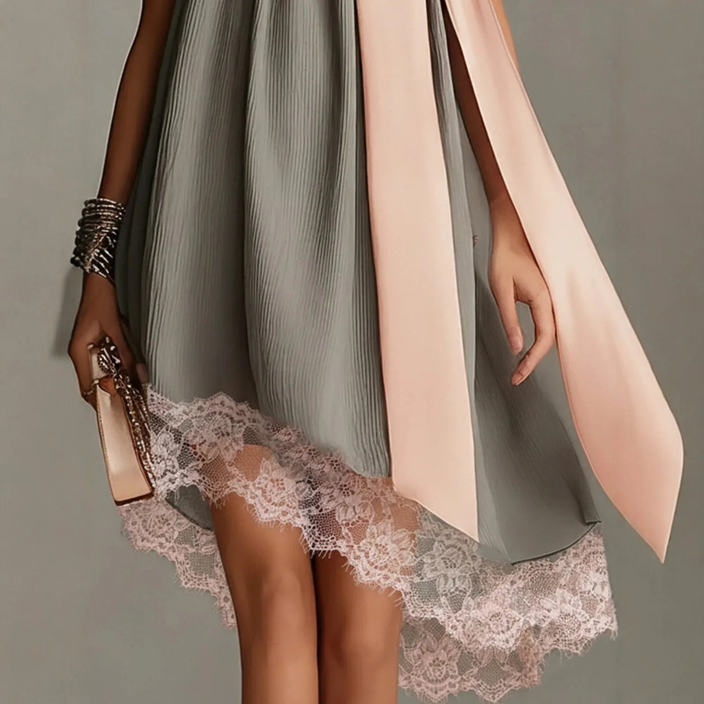 Pleated Halter Mini Dress for Women Pink Satin Big Bow Neck Tie Sleeveless Loose Flowy Elegant Cocktail Wedding Guest Dress