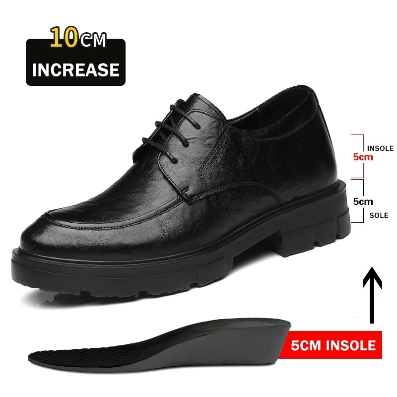 Men Dress Elevator Shoes Platform Breathable Lift Casual Business Luxury Genuine Leather Heightening Shoes 5/8/10CM Taller Male