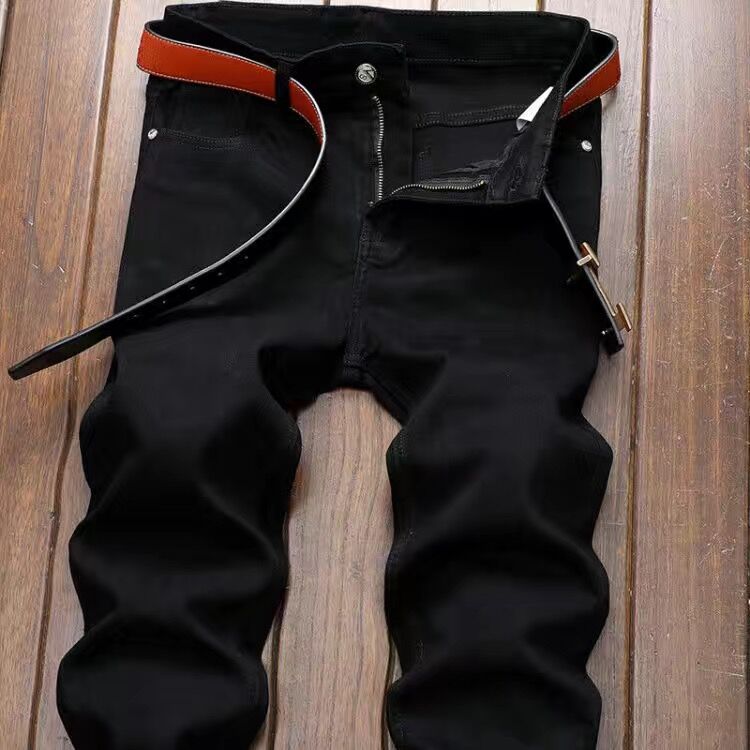 Men's Patchwork Ripped Crop Jeans Trendy Streetwear Slim Straight Stretch Denim Pants Mid Waist Ankle Length Trousers