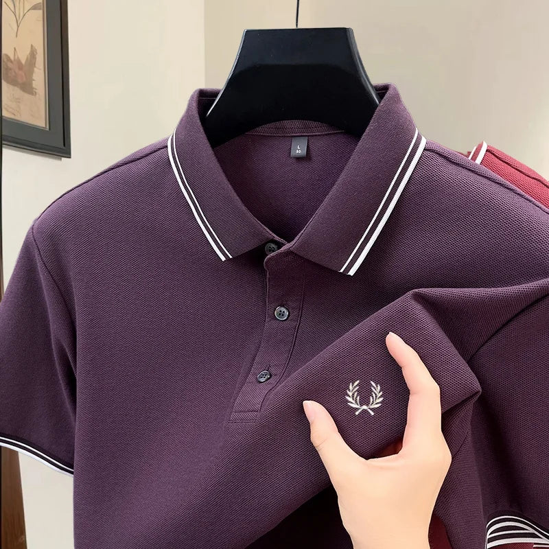 100% pure cotton high-end brand summer designer original exquisite embroidered polo shirt men's comfortable casual short sleeve