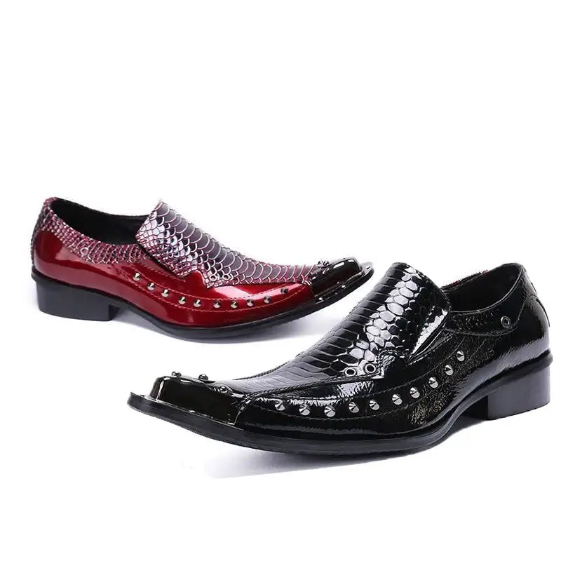 2025 Western Fashion Spitz zulaufende Metallkappe Abendschuhe Blau Grau Party Hochzeit Lederschuhe für Herren