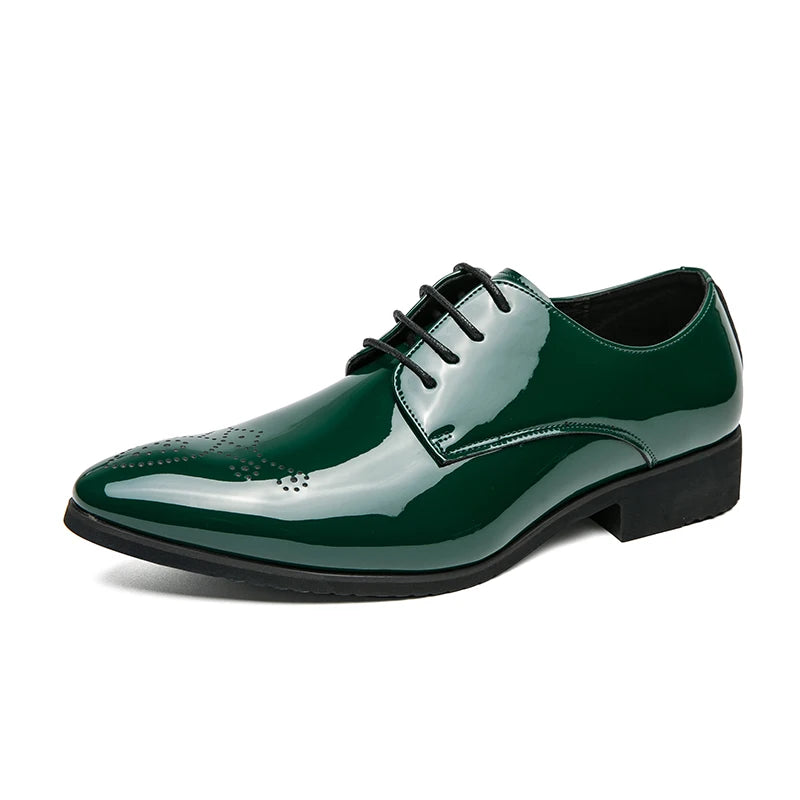Neu eingetroffene grüne Oxford-Schuhe für Herren, PU, runde Kappe, Schnürung, unifarben, Party, Herren-Abendschuhe, Größe 38-48