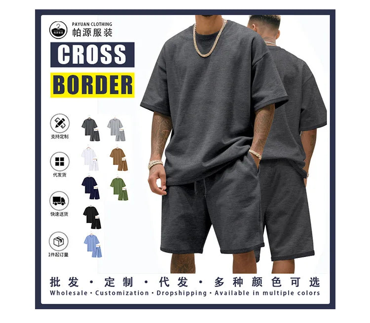 Herren Freizeit-Zweiteiler Sommer Kurzarm-T-Shirt und Shorts Set Bequemer Lockerer Trainingsanzug für Herren Bekleidungsset