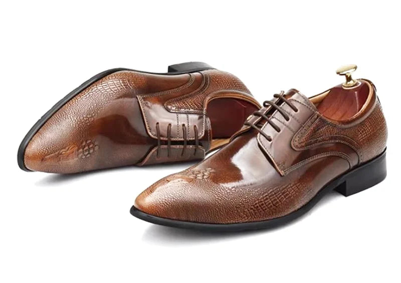 Herrenschuhe aus Krokoleder, modische Spitzenschuhe, Schnürschuhe, Lackleder, Business- und Freizeitschuhe