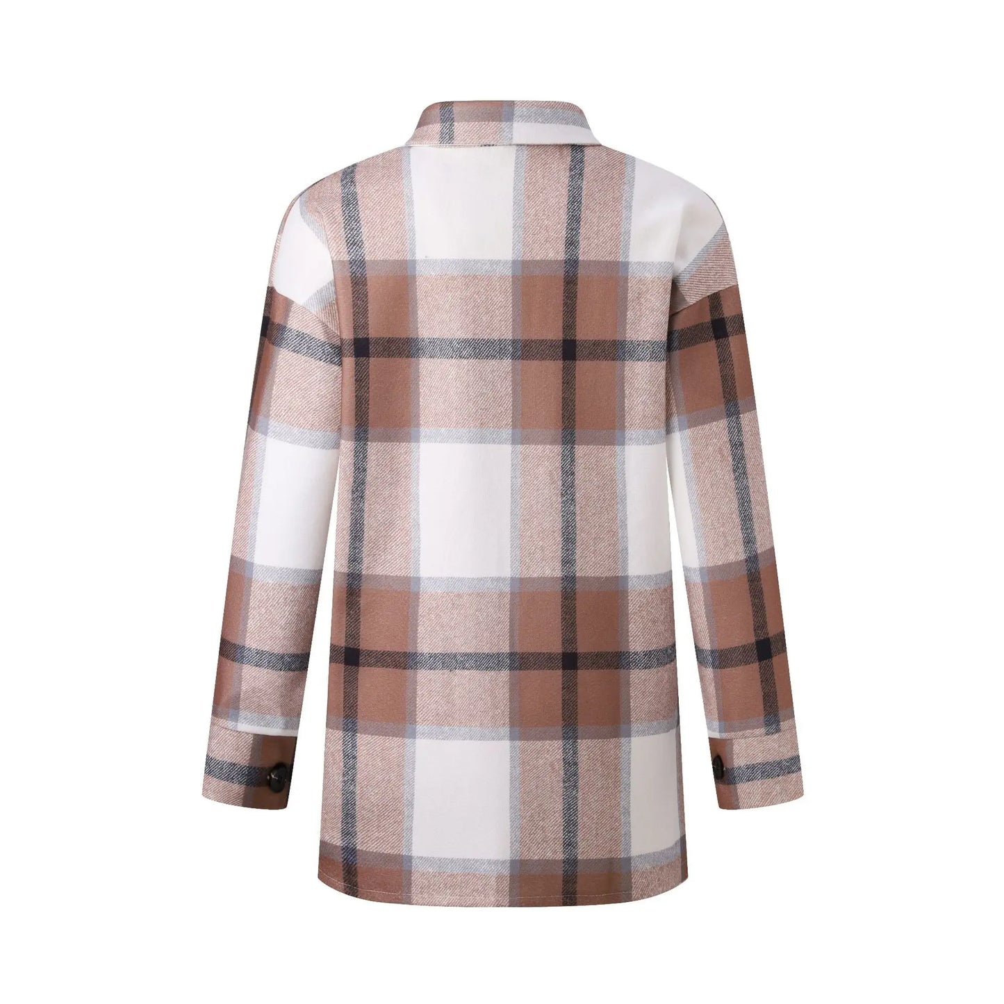 Women Coat Plaid Print Pocket Button Coats Long Sleeve Shacket Autumn Turn Down Collar Single Jacket Breasted Spring Jackets