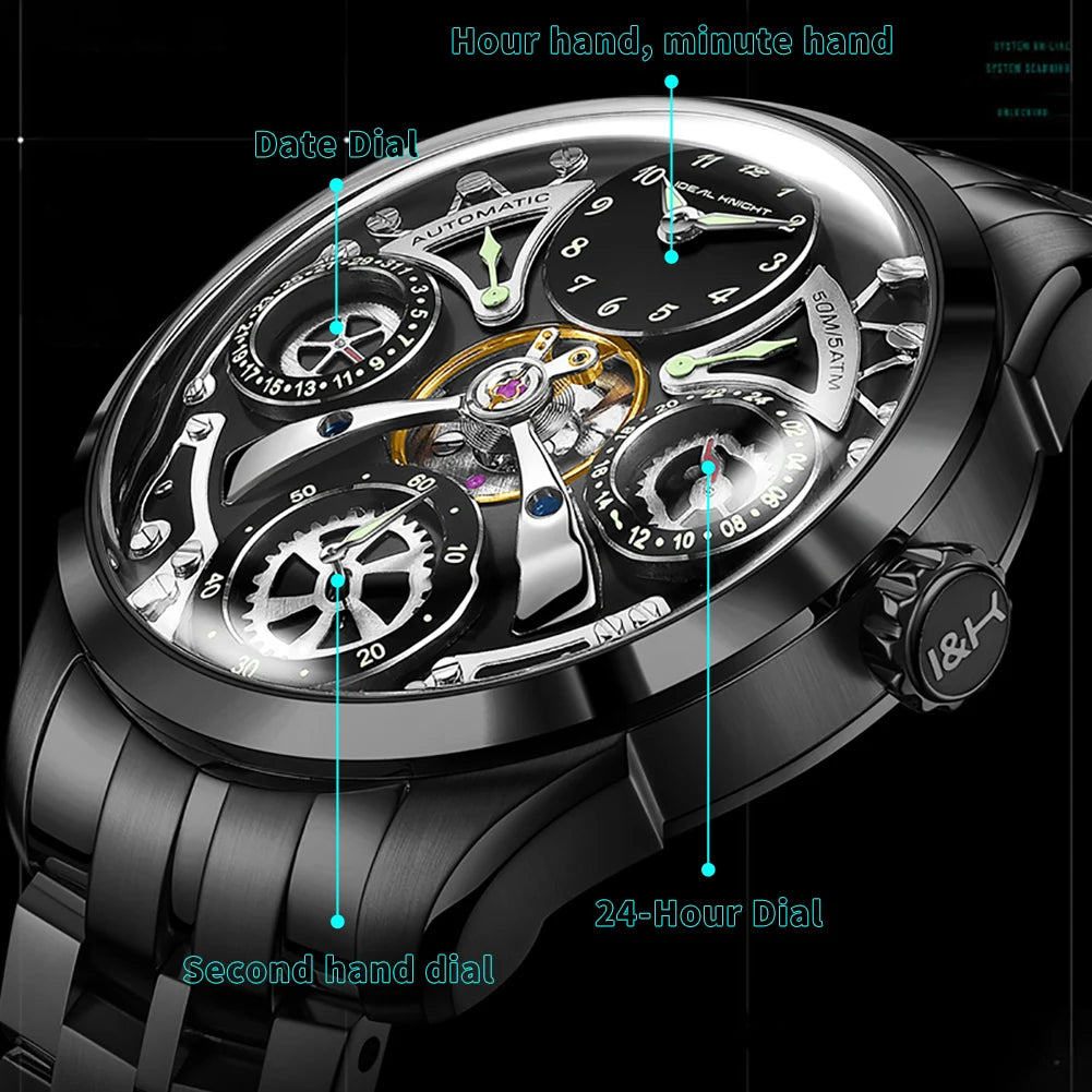 IDEAL KNIGHT 6820 Watches For Man High Quality Tourbillon 50M Waterproof Mechanical Watch 316 Stainless Steel Luxury Man Gifts