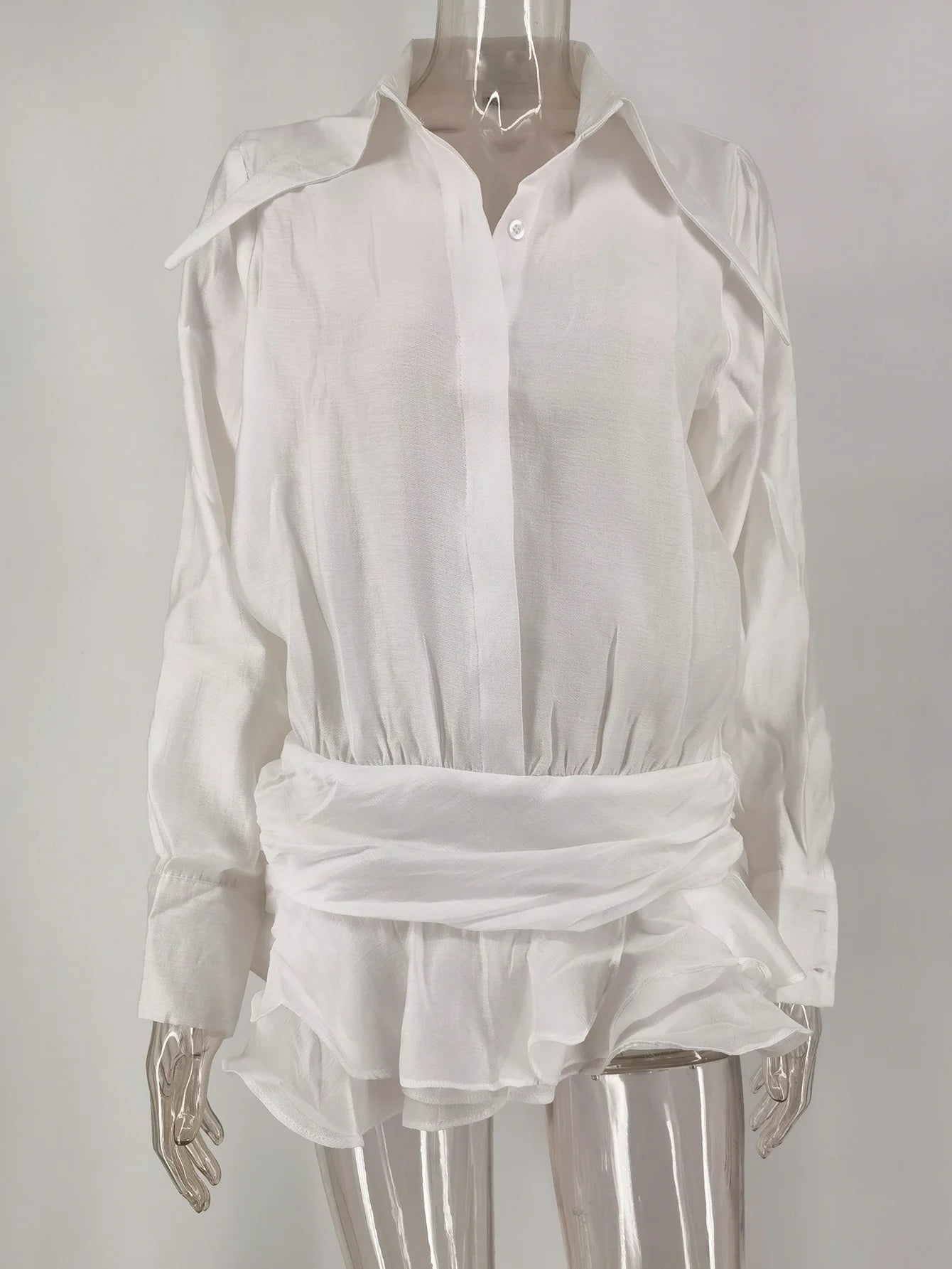 Sexy See through chiffon White summer dress women  elegant party Shirt dress new birthday evening midi short dresses vestido