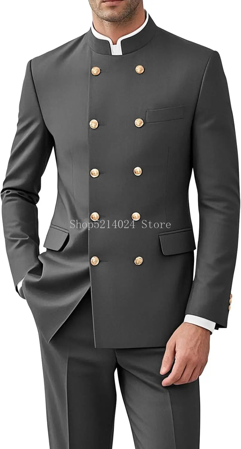 Men 2 Pieces  Suit   Suits for Men Gold Button Jacket Pant Set Traditional Wedding