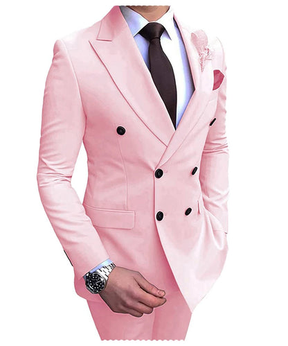 New Beige Men's Suit 2 Pieces Double Breasted Notch Lapel Flat Slim Fit Casual Tuxedos For Wedding(Blazer+Pants)