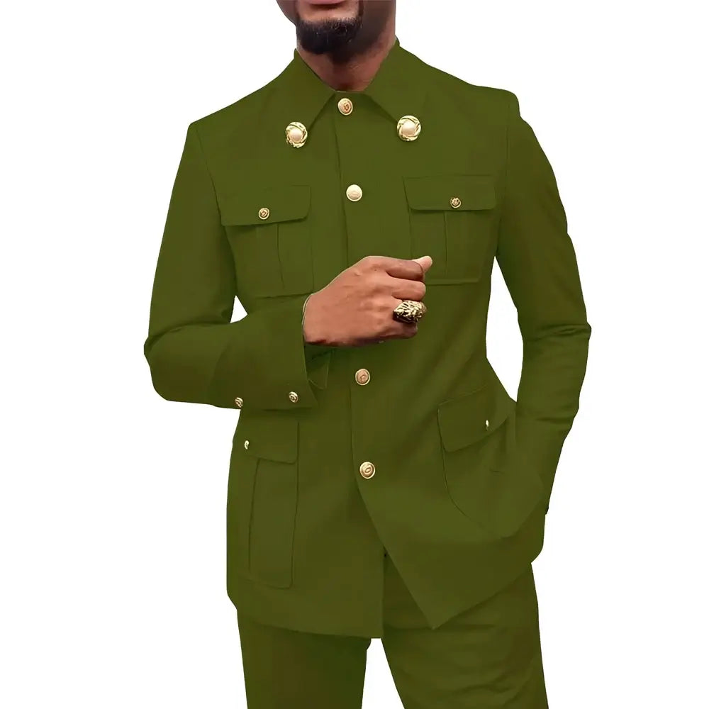 Herren Zweiteiler im afrikanischen Stil, Stehkragen Blazer Hose Bräutigam Hochzeits-Smoking Feiertag Maßanzug Kleid