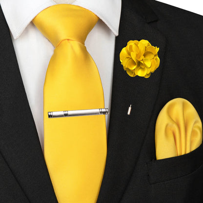 Mens Colors Solid Tie and Lapel Pin Necktie Pocket Square and Tie Clip Sets for Business Casual 4PCS
