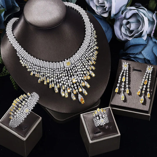 Ingenious Cubic Zirconia Necklace Set For Women Bridal Jewelry Set Saudi Fashion 4PCS Crystal Wedding Jewelry Accessories