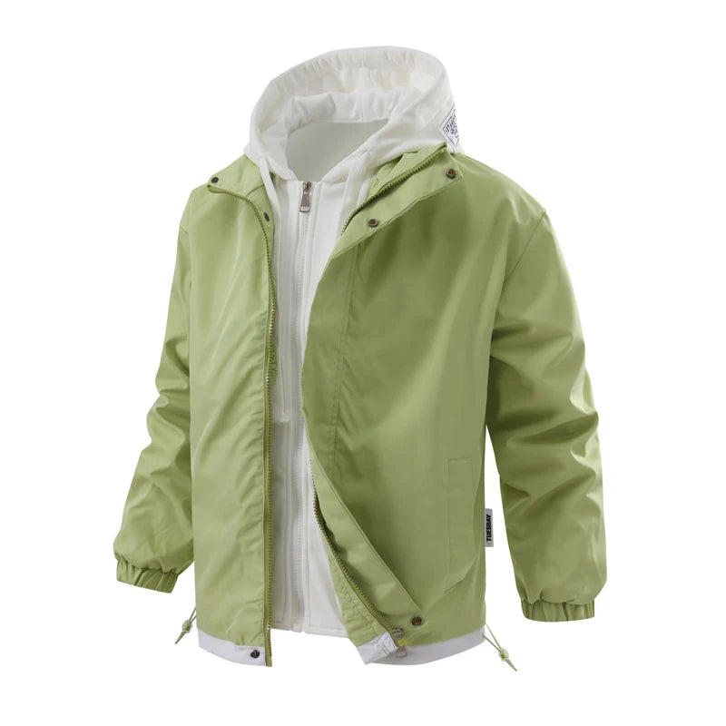 Autumn Winter Men's Bomber Jackets Fashion Men Mock Two-piece Hooded Cardigan Coats Men Windbreaker Loose Baseball Jackets 4XL