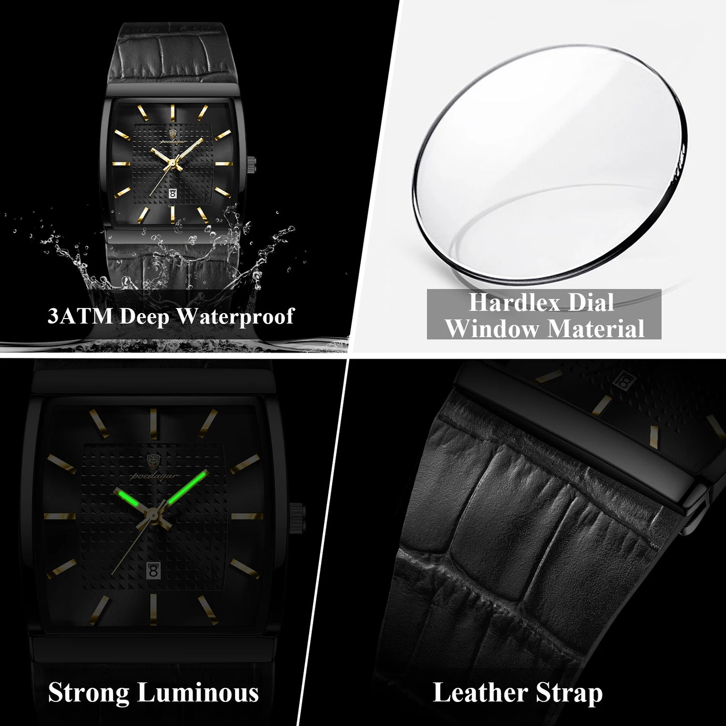 POEDAGAR Fashion High Quality Men Clock Waterproof Luminous Calendar Man Wristwatch Leather Quartz Men's Watches Sports Male+Box