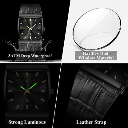 POEDAGAR Fashion High Quality Men Clock Waterproof Luminous Calendar Man Wristwatch Leather Quartz Men's Watches Sports Male+Box