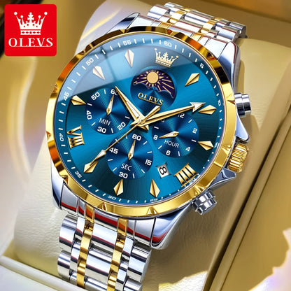 OLEVS 3653 Mans Watch Multifunctional Chronograph Quartz Watch Moon Phase Watches For Man Waterproof High Quality Original Brand