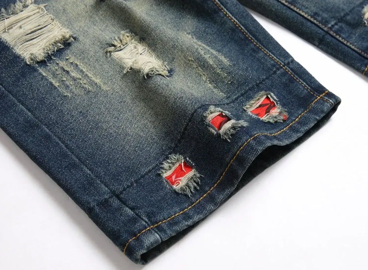 Men's Vintage Washed Denim Shorts, Ripped Street Style