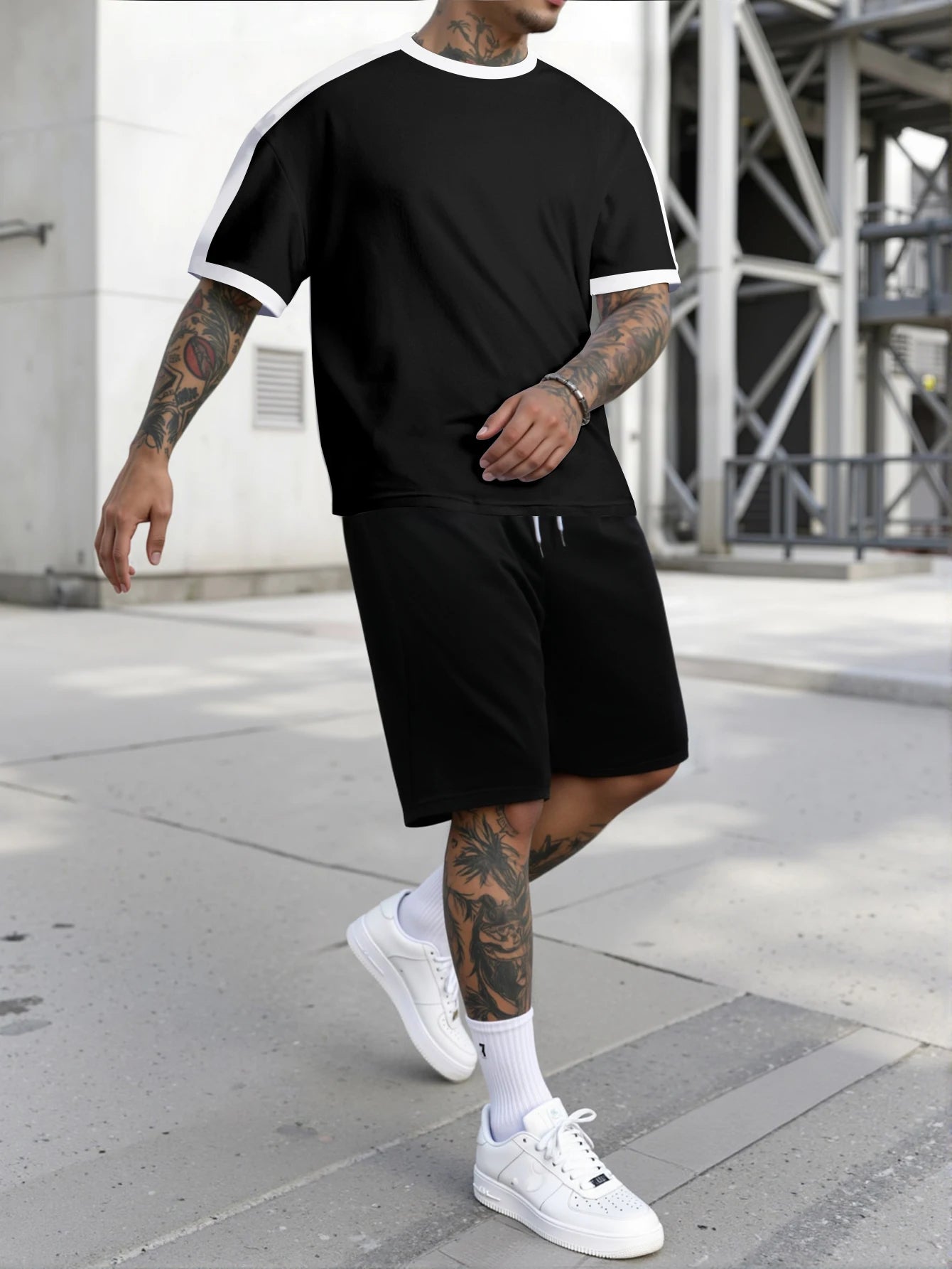 New Harajuku T-Shirt Men's Summer Loose Daily Couple Suit Outdoor Street Short Sleeve Shorts Two Piece Men Summer Suit