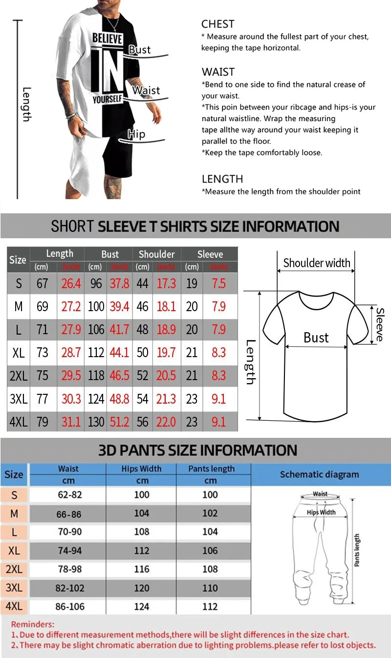 Men 2 Piece Sets 3D Printed Casual Trend Oversized Summer Sportwear Suit Short Sleeve T Shirt Long Pants Tracksuit Clothing