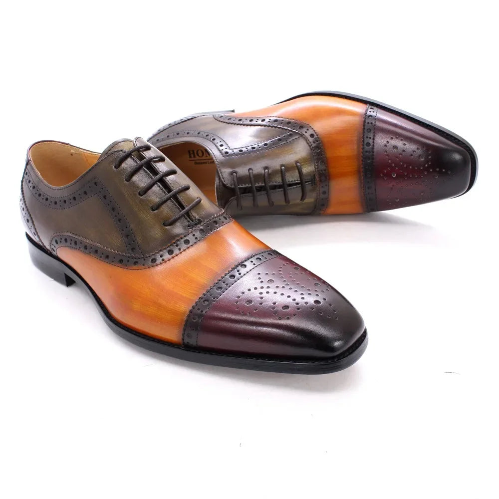 Herren dreifarbige Oxford-Schuhe Britische Leder-Abendschuhe Mode Chelsea High-End Herren handgefertigte Lederschuhe Zapatillas Hombre