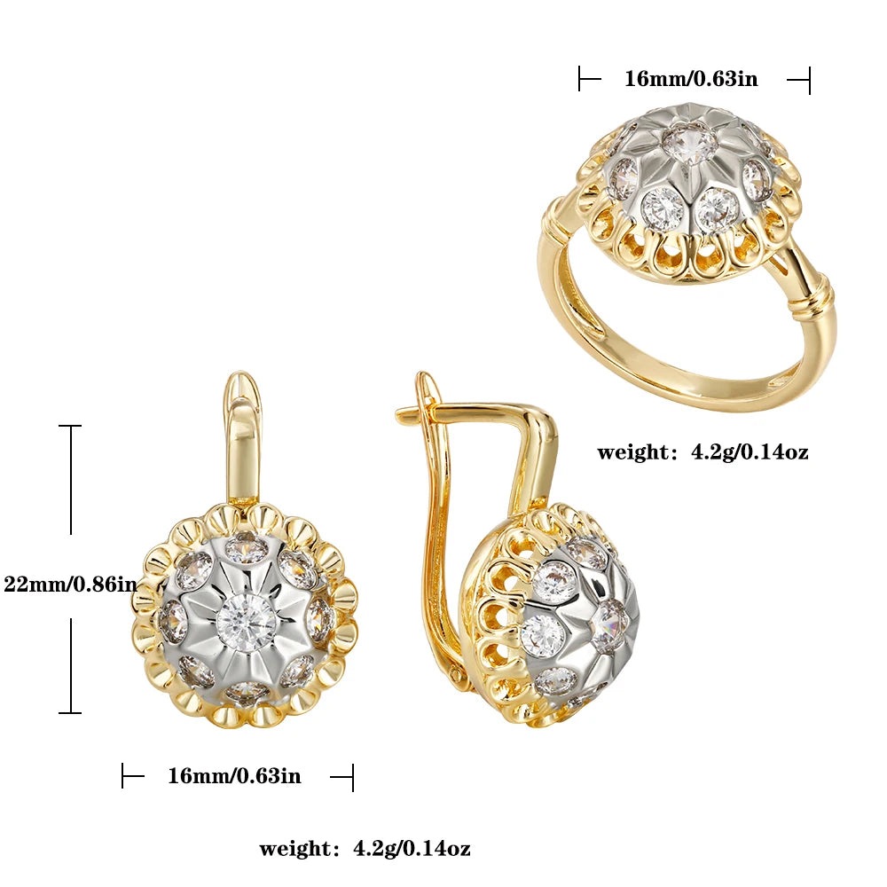 Inlaid Synthetic Zircon Fine suit Copper Plated 14K Gold Fashion Jewelry Three-piece Set Gift Birthday Party Jewelry