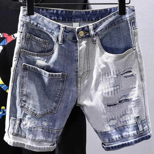 2025 Herren Distressed Denim Shorts Sommer Gewaschen Zerrissen Patchwork Farbkleckse Slim Fit Five Inch Jeans Y2K Vintage Hip Hop Fas