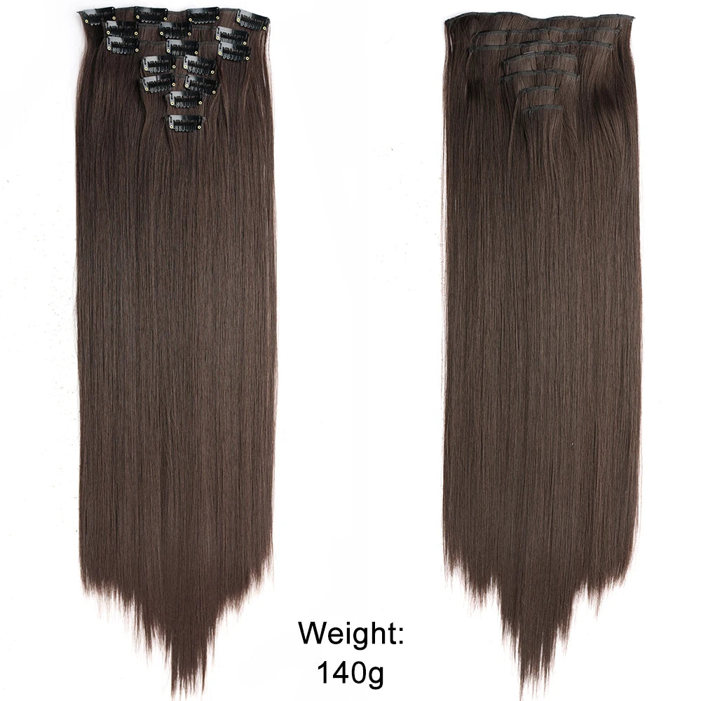 7Pcs/Set 16 Clips Hair Extension Black Long Straight Natural Hair Ombre Hairpiece Heat Resistant Fiber for Women Hairstyle