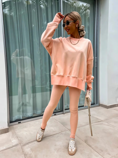 Spring summer  new Shirt  casual loose-fitting sweater tight pants 2 piece suit sets for women 2 pieces trousers sets