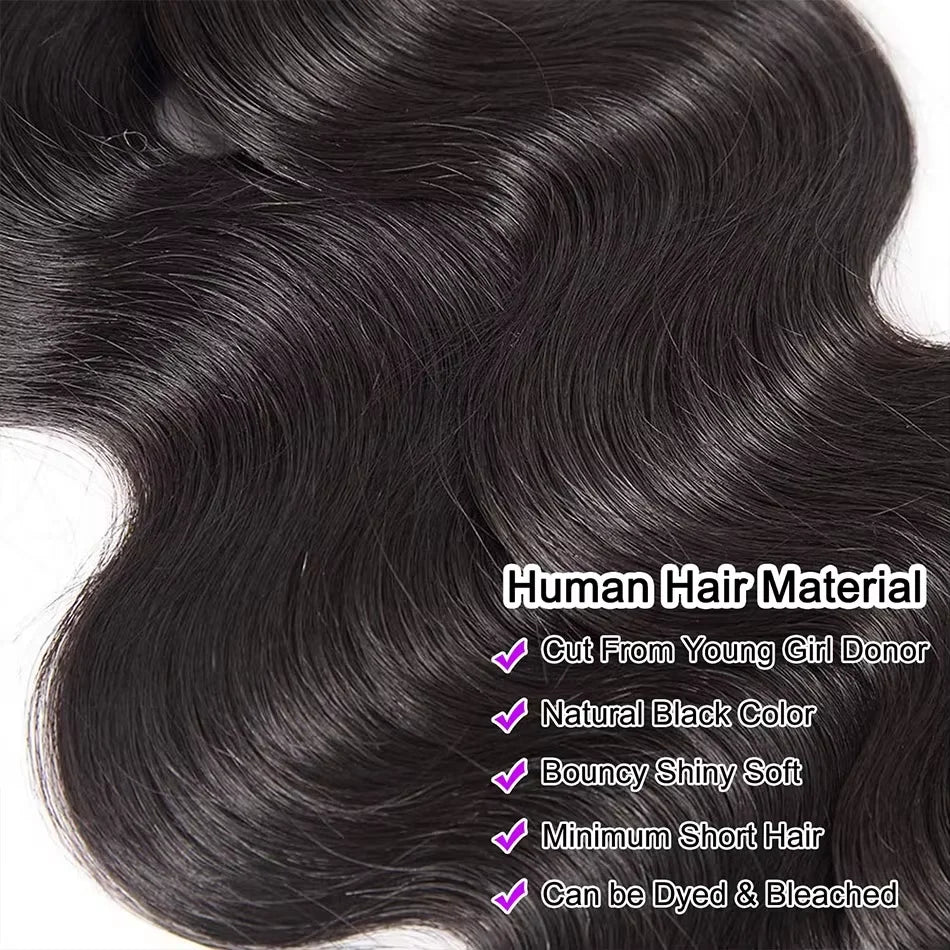 28 30 Inch Body Wave 100% Human Hair Bundles 16A Raw Virgin Brazilian Hair Weaving Bundle Unprocessed Remy Hair Extensions 1 3 4 Pcs Natural Black Color Pure Weave Bundles