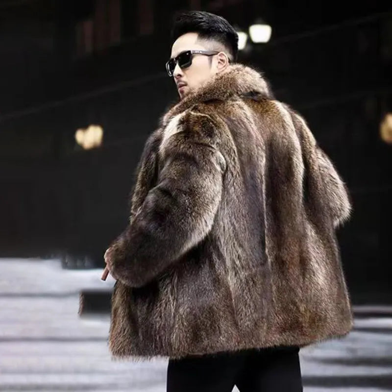 PFHQ Men's Faux Fur Mink Coat Winter Darkwear Medium Length Tide Streetwear Solid Color Warm Comfortable Casual Jackets 21Z1892