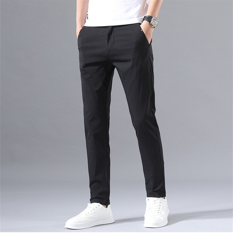 2022 Men&#39;s Thin Pants Solid Color Pants Smart Casual Business Fit Body Stretch Trousers Men Cotton Formal Breathable Trousers