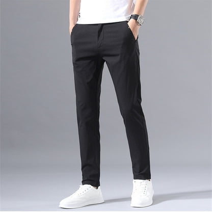 Men's Thin Pants Solid Color Pants Smart Casual Business Fit Body Stretch Trousers Men Cotton Formal Breathable Trousers